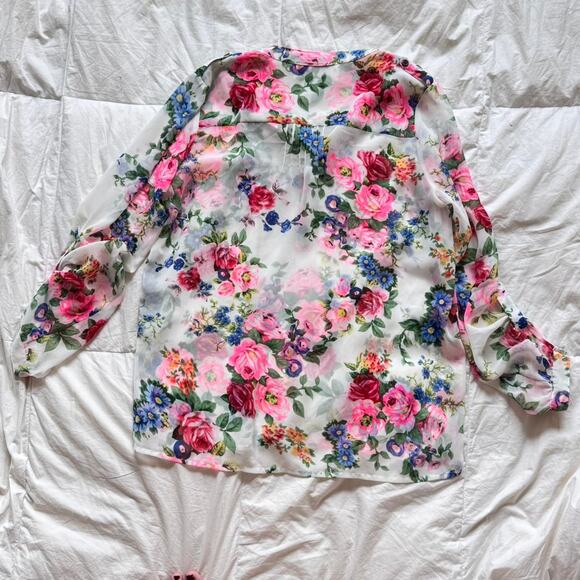 Alice Blue Stitch Fix Sheer vivid chiffon floral blouse boho chic cottagecorew - Picture 4 of 8